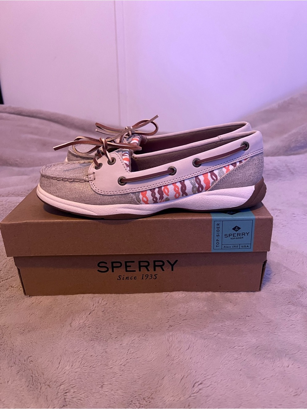 Sperry Laguna Women's Boat Shoes Oat/Coral Lace-Up US 6.5 M STS95052